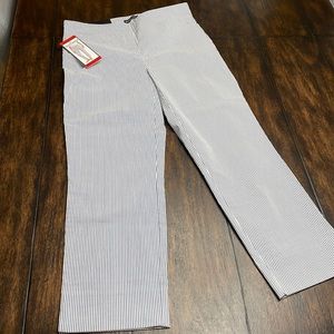 Hilary Radley slim leg 26 in inseam, size Med ankle pant. Blue and white striped